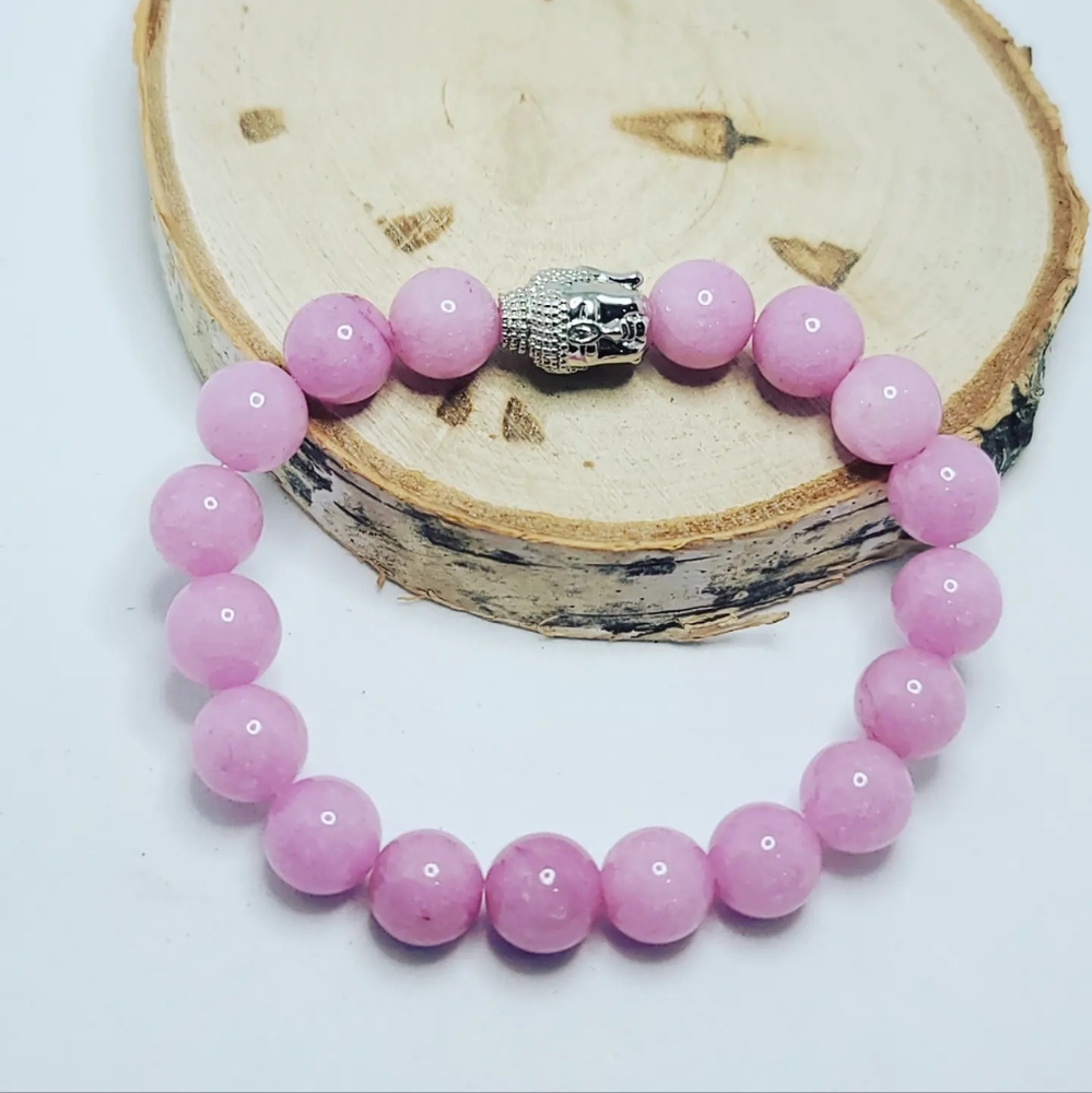 Kunzite Buddha charm bracelet 10 mm